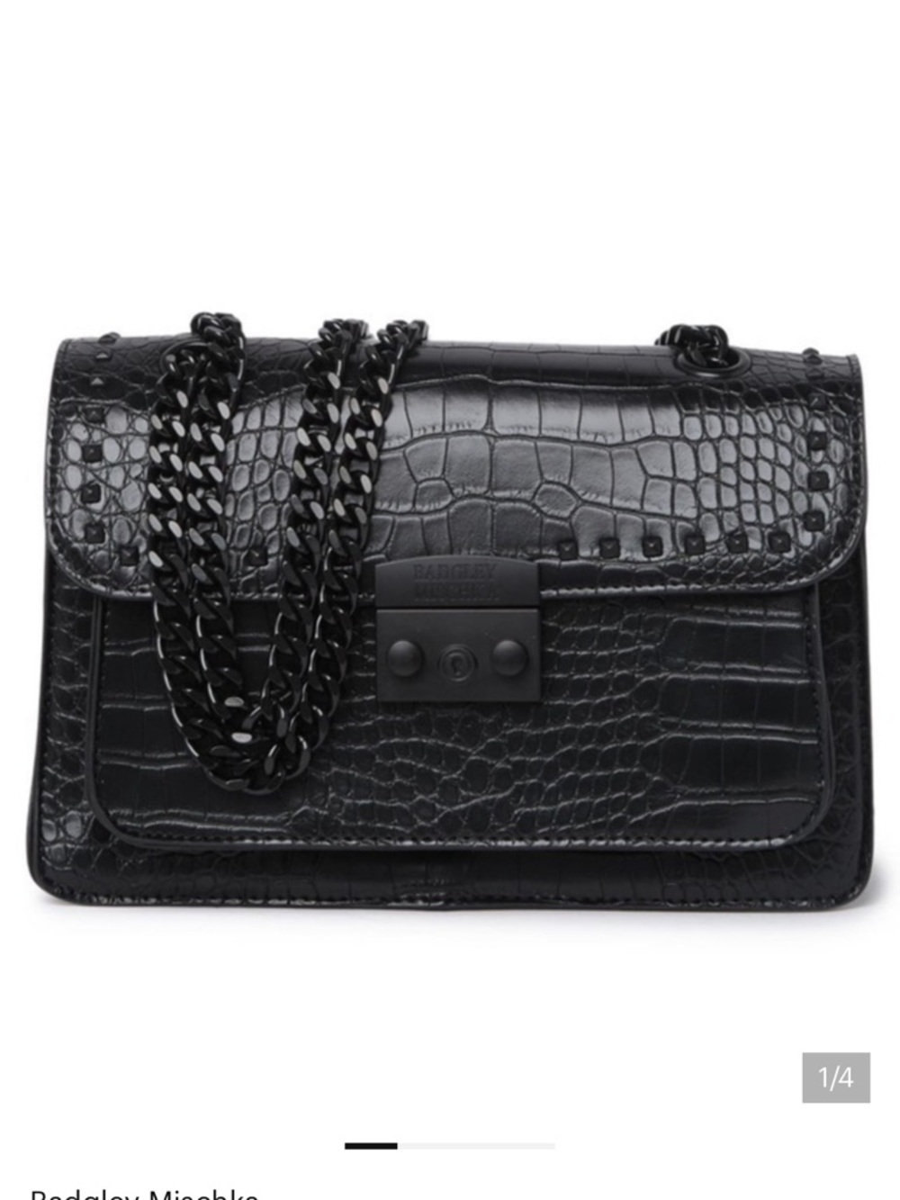 Badgley Mischka Black Croc-Embossed Chain Shoulder Bag